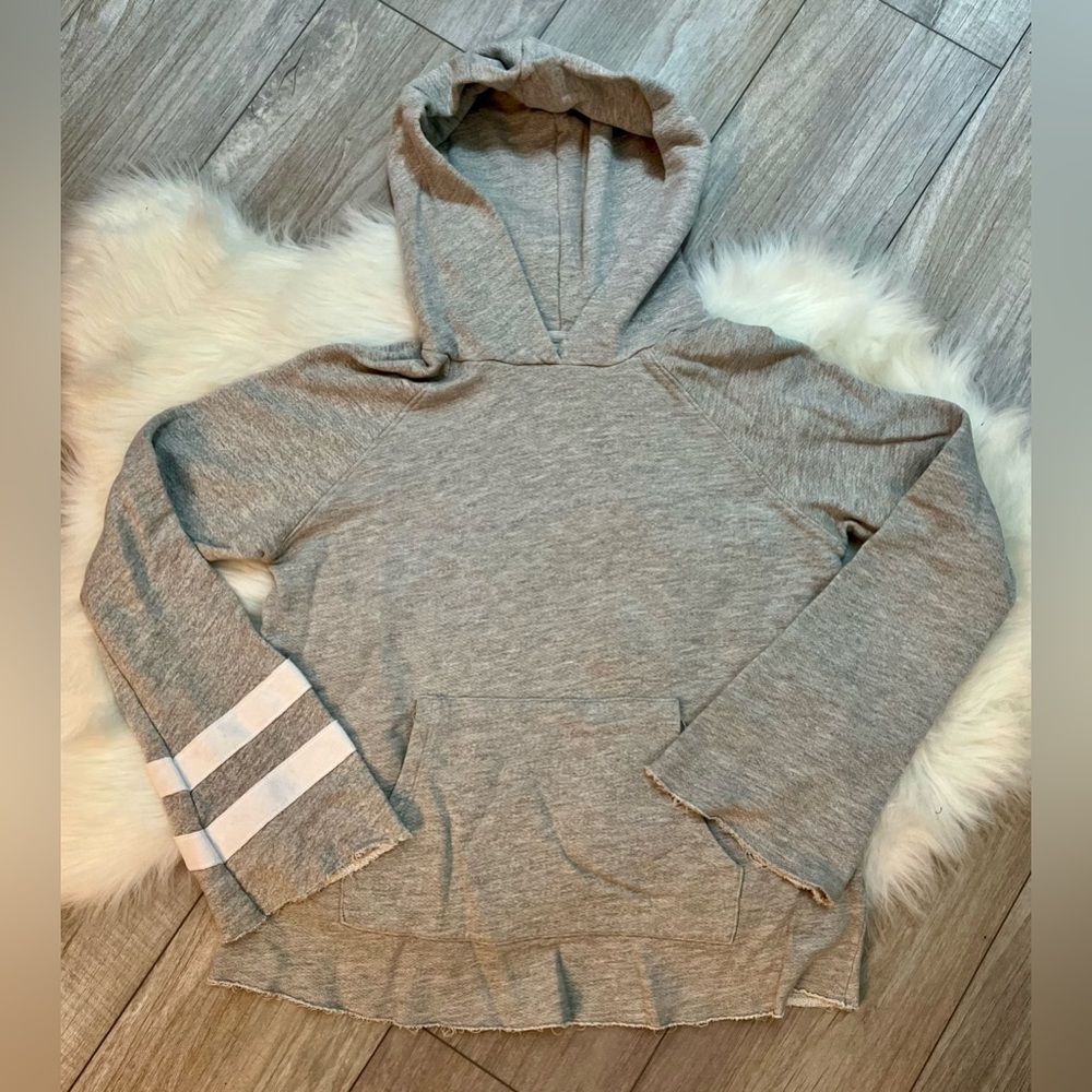 Sundry | Gray Lounge Raw Hem Hoodie White Stripes Bell Sleeves (1/S)
